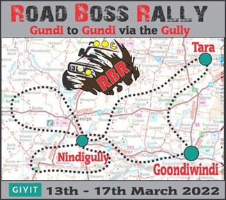 A map of the 2022 Road Boss Rally mini, starting and finishing in Goondiwindi via Nindigully and Tara