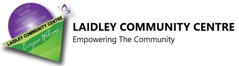 logo for laidley community centre purple circle with green triangle